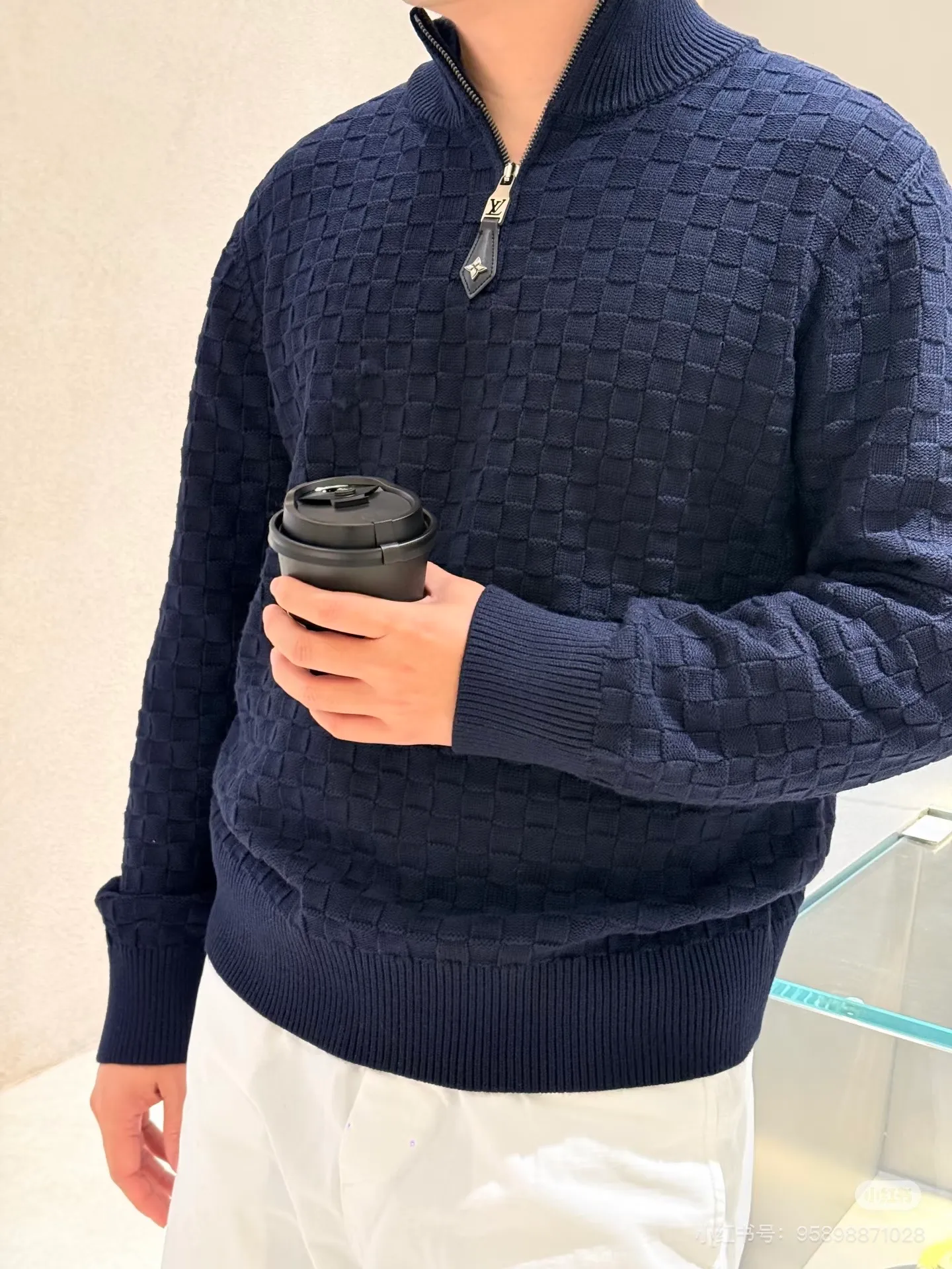 Louis Vuitton/Louis Vuitton checkerboard half-zip turtleneck sweater